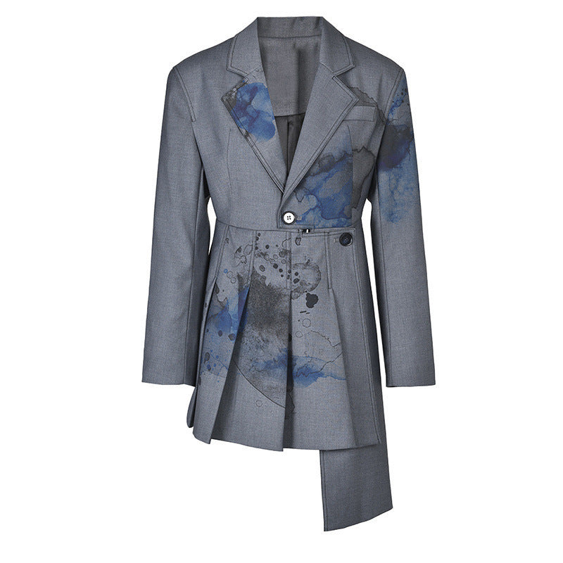 Blazer de conception de jupe plissée imprimée de style chinois pour femmes