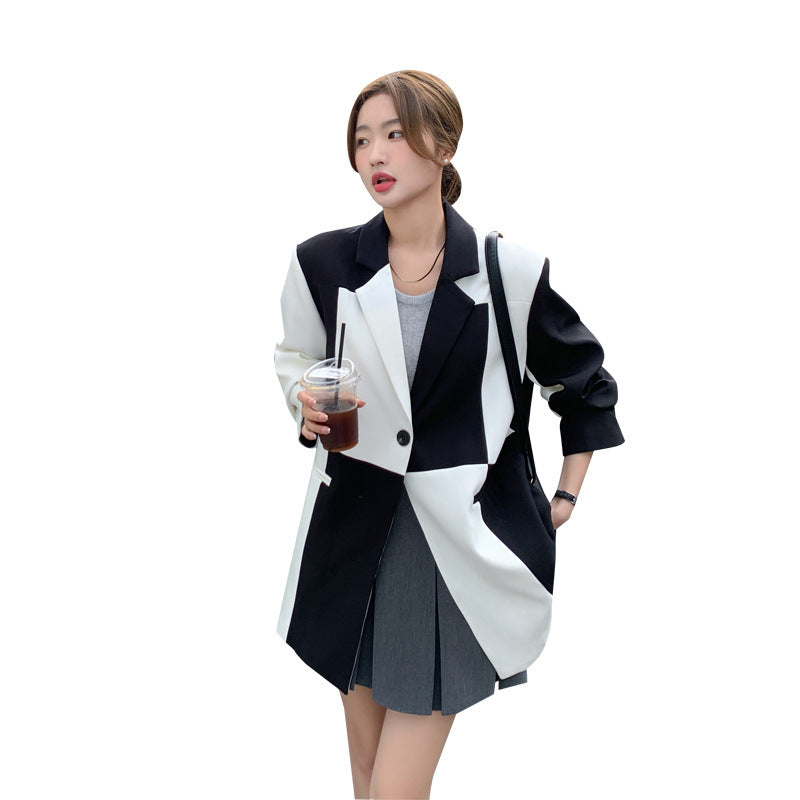 Color Matching Suit Jacket Female Loose Design Niche Small-sized