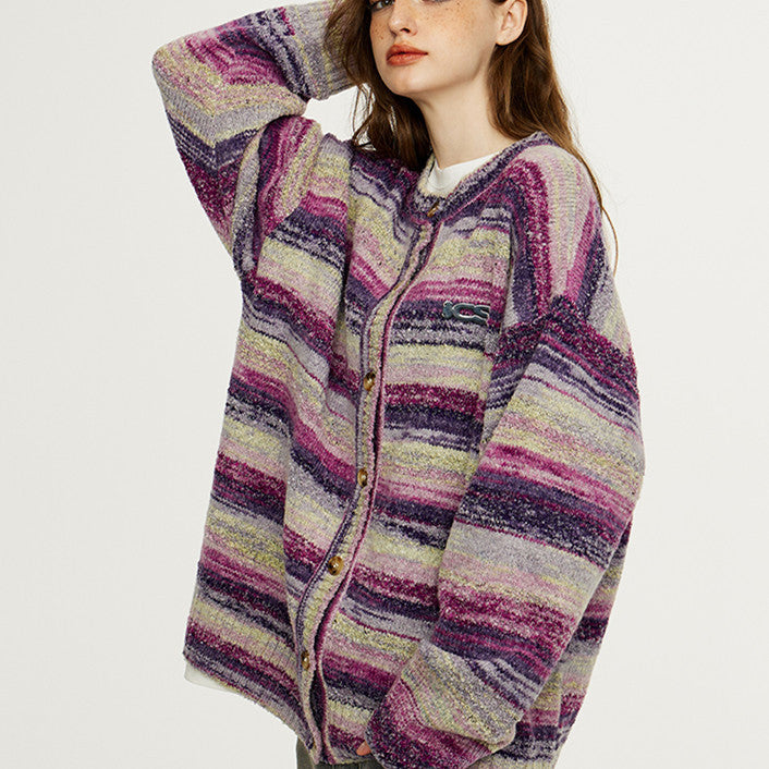 Colorful Gradient Striped Cardigan Sweater