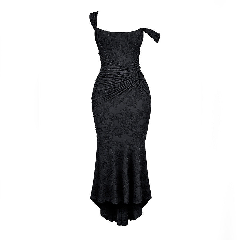 French Lace Dress Pleated Jacquard