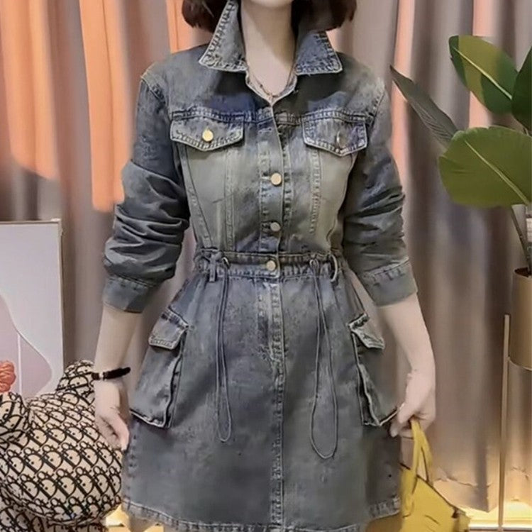 Design And Fashion Denim Single Breasted Dress