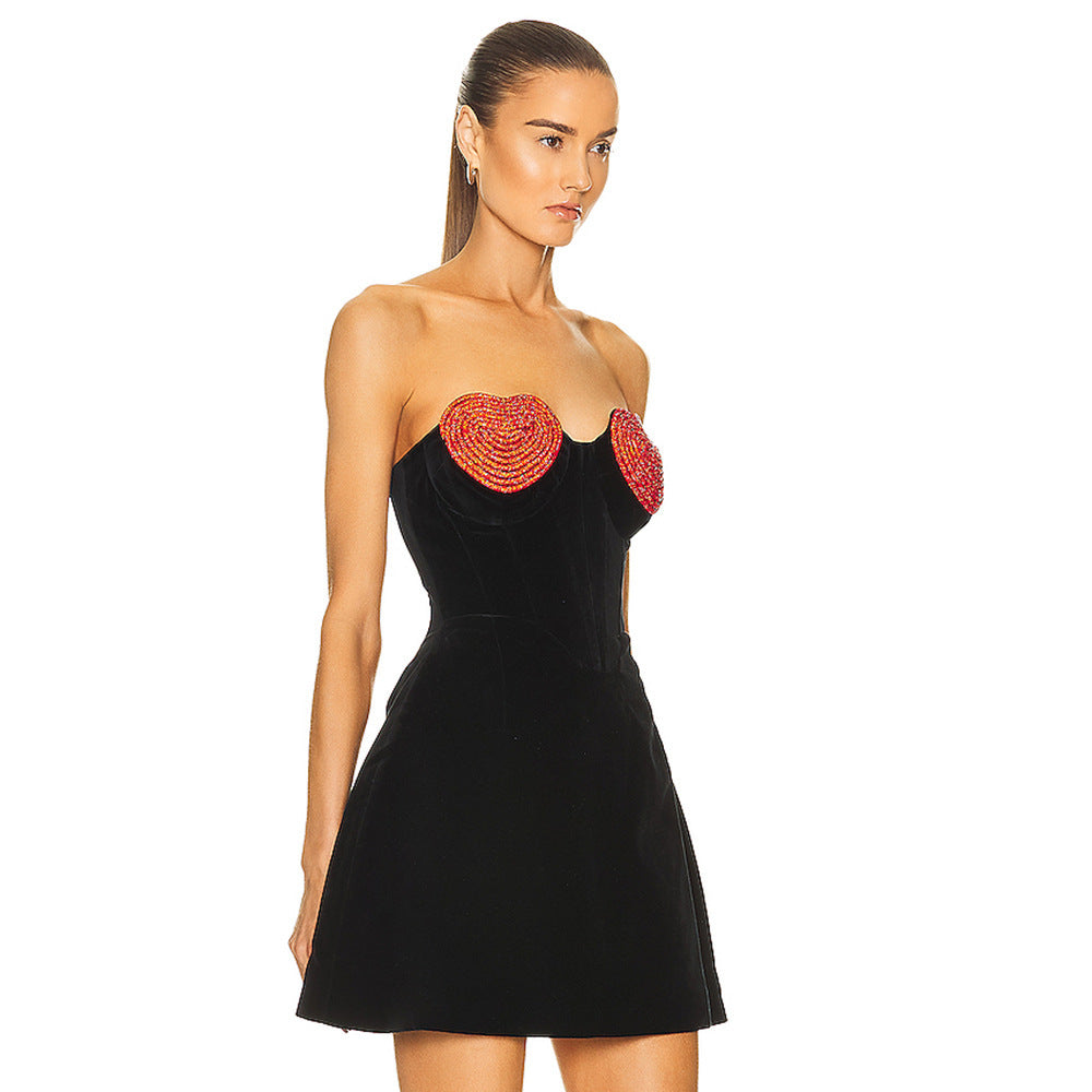 Velvet Dress Female Heart-shaped Hot Girl Niche Dress Dress