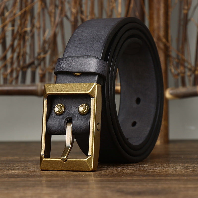 Thick First Layer Cowhide Brass Buckle Belt For Men