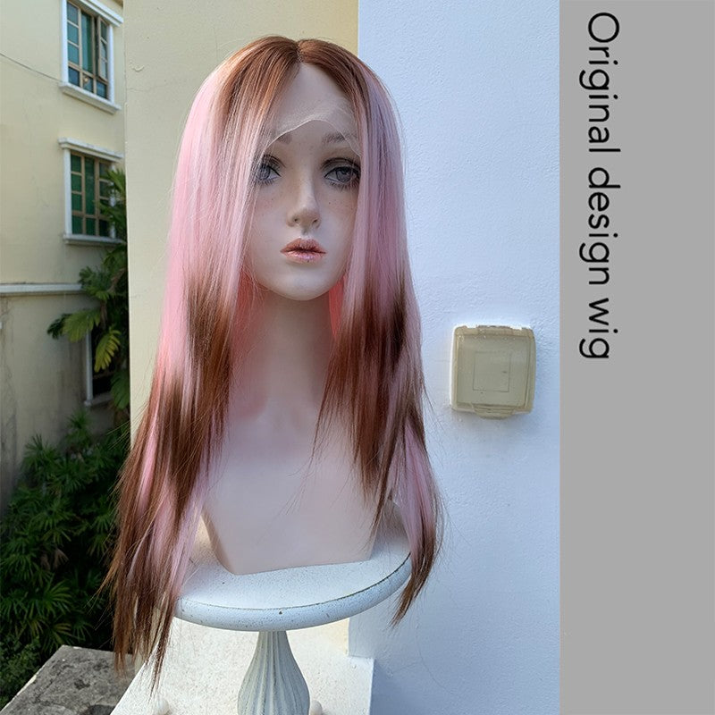 Cartoon Character Pink Gradient Earthy Brown Split Wig