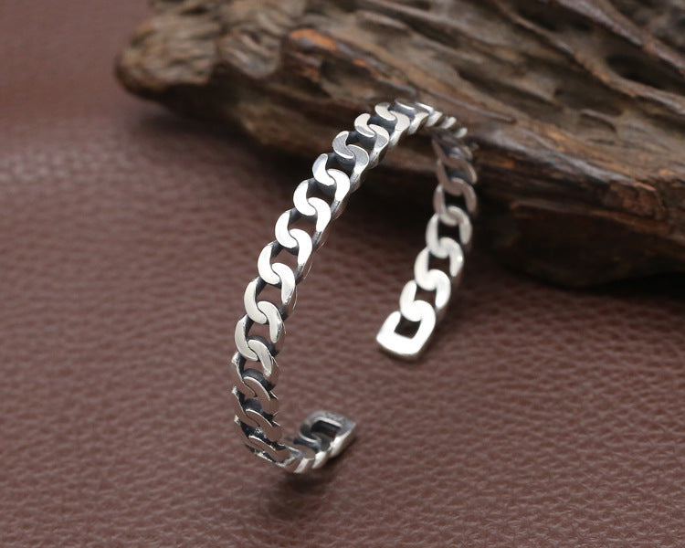 Women's S925 Sterling Silver Retro Opening Distressed Simple Bracelet