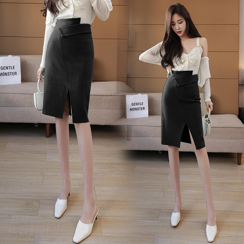 Asymmetric Split Skirt For Women Spring New Ladies Professional High Waist