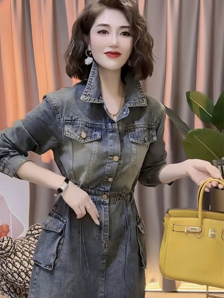 Design And Fashion Denim Single Breasted Dress