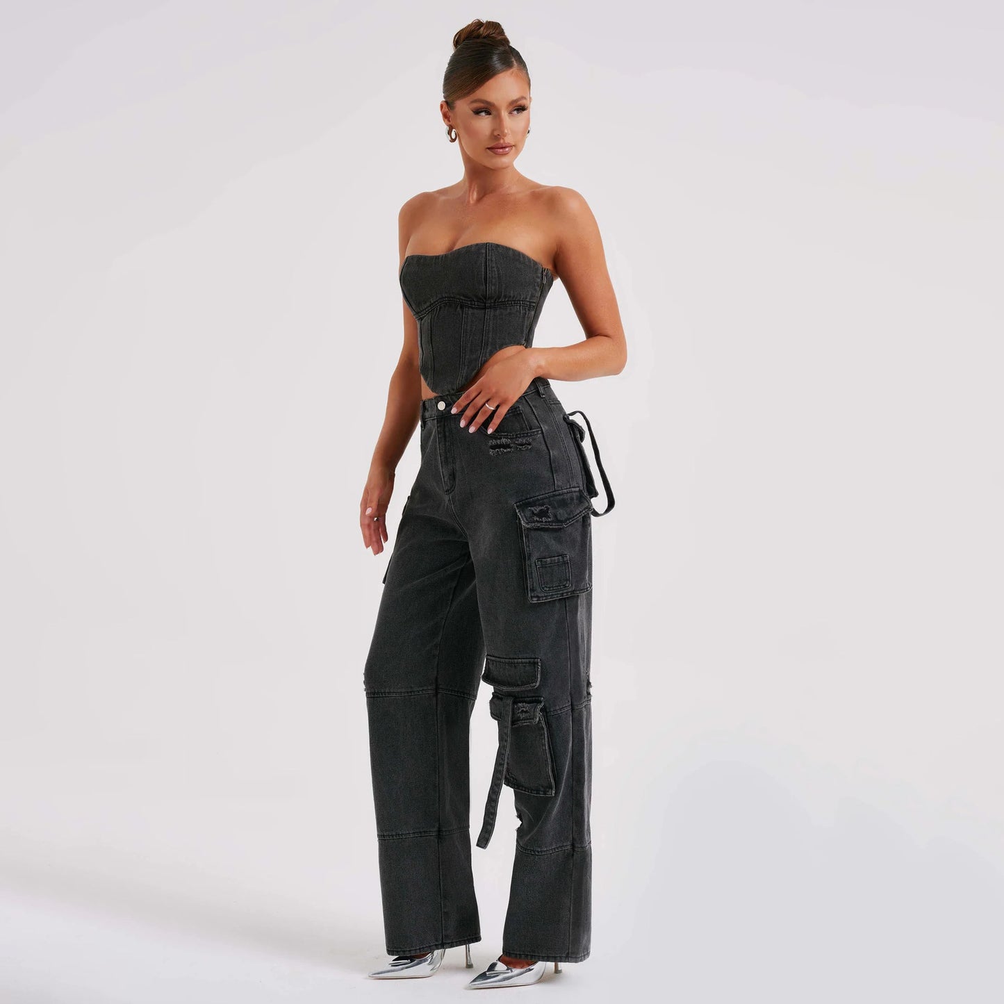 Jean taille basse de style américain pour femmes, avec coutures de poche en trois dimensions