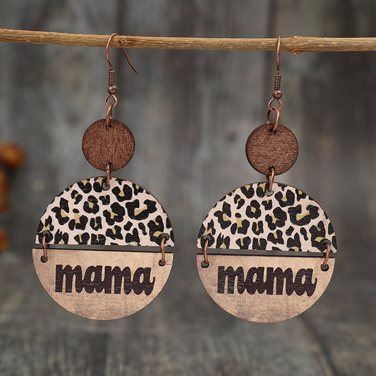 Pendientes de forma redonda de leopardo de madera