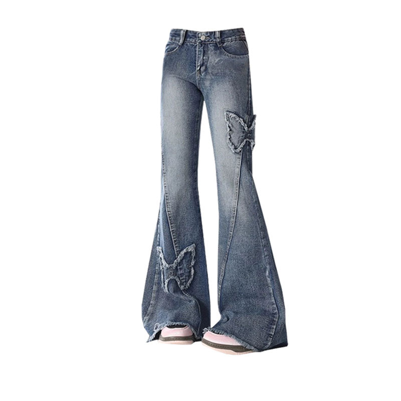 Vintage Butterfly Paste Cloth Embroidery Jeans Straight-leg Wide-leg Pants