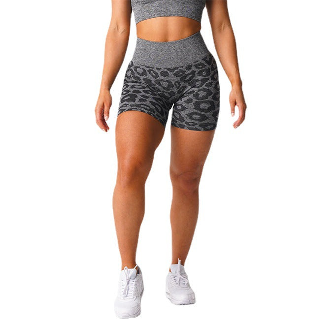 European And American Camouflage Yoga Shorts Elastic Quick-drying Breathable Leopard Print