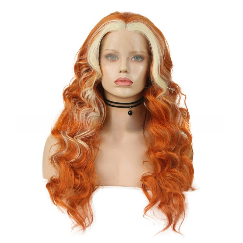 Front Lace Matte Chemical Fiber Wig European And American Fashion Mixed Color Ear Hanging Women's Mid-length Curly Hair