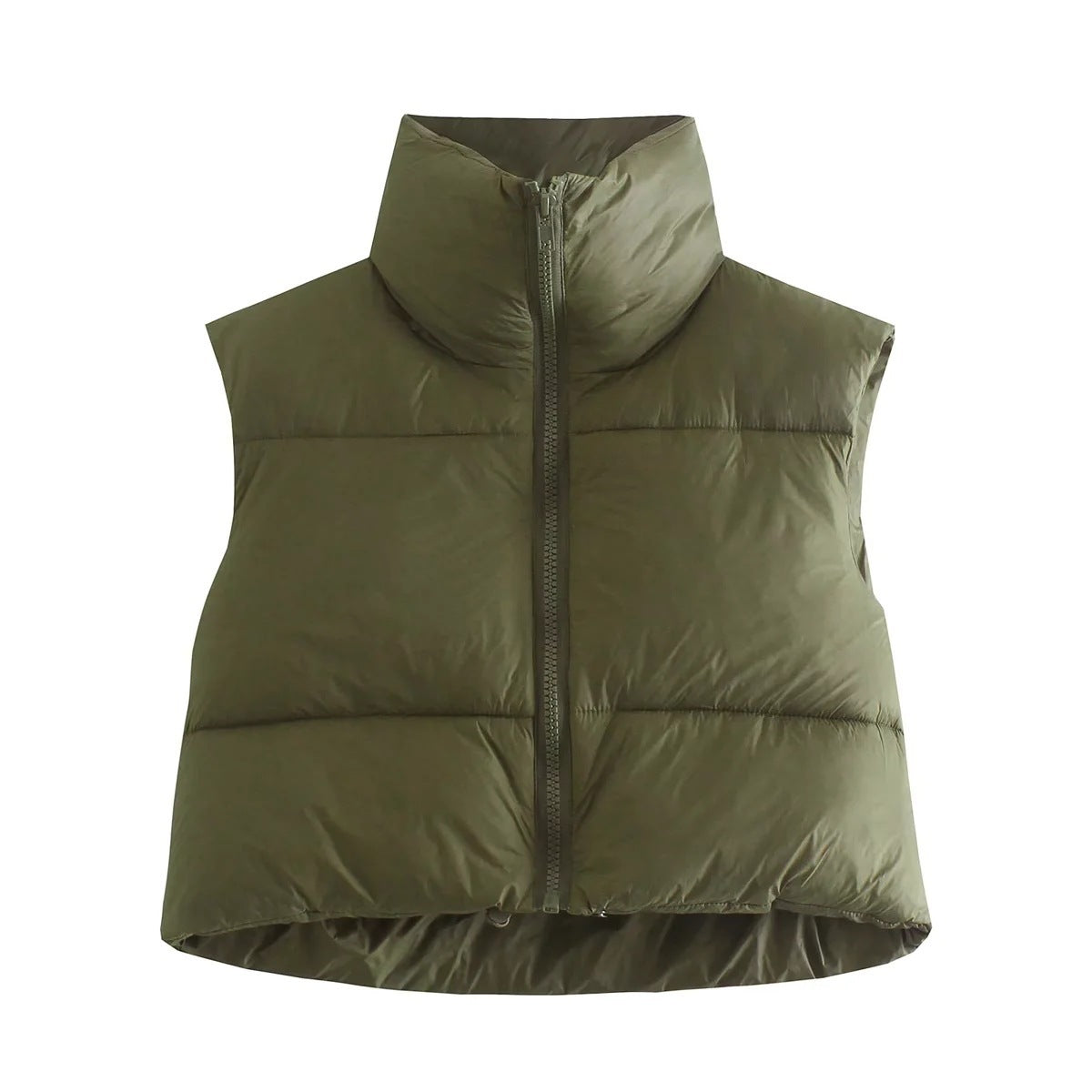 Gilet court d'hiver pour femmes, couleur unie, fermeture éclair, sans manches, veste à revers, manteau à pain à la mode