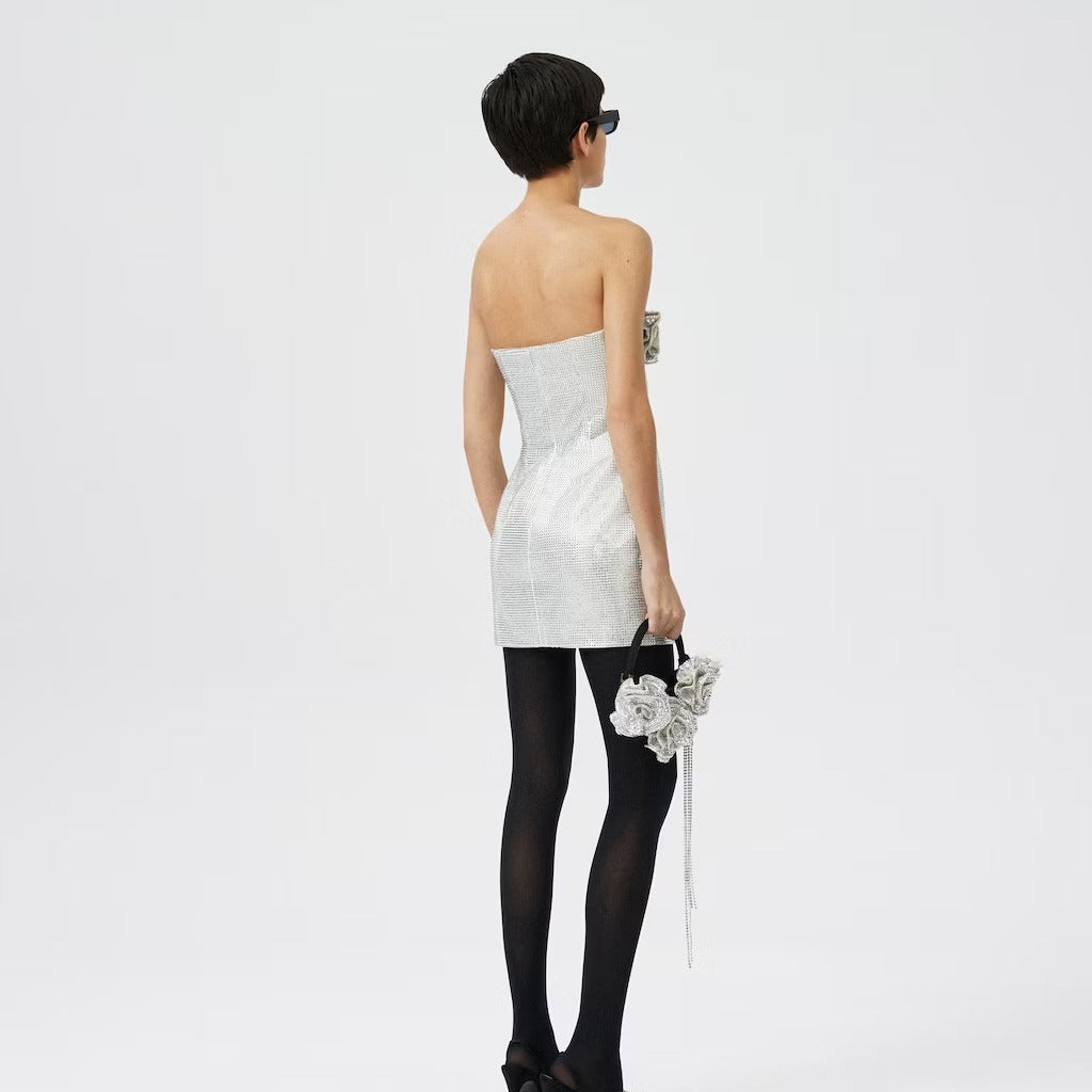 Robe de soirée fourreau skinny à fleurs blanches et strass pour femmes