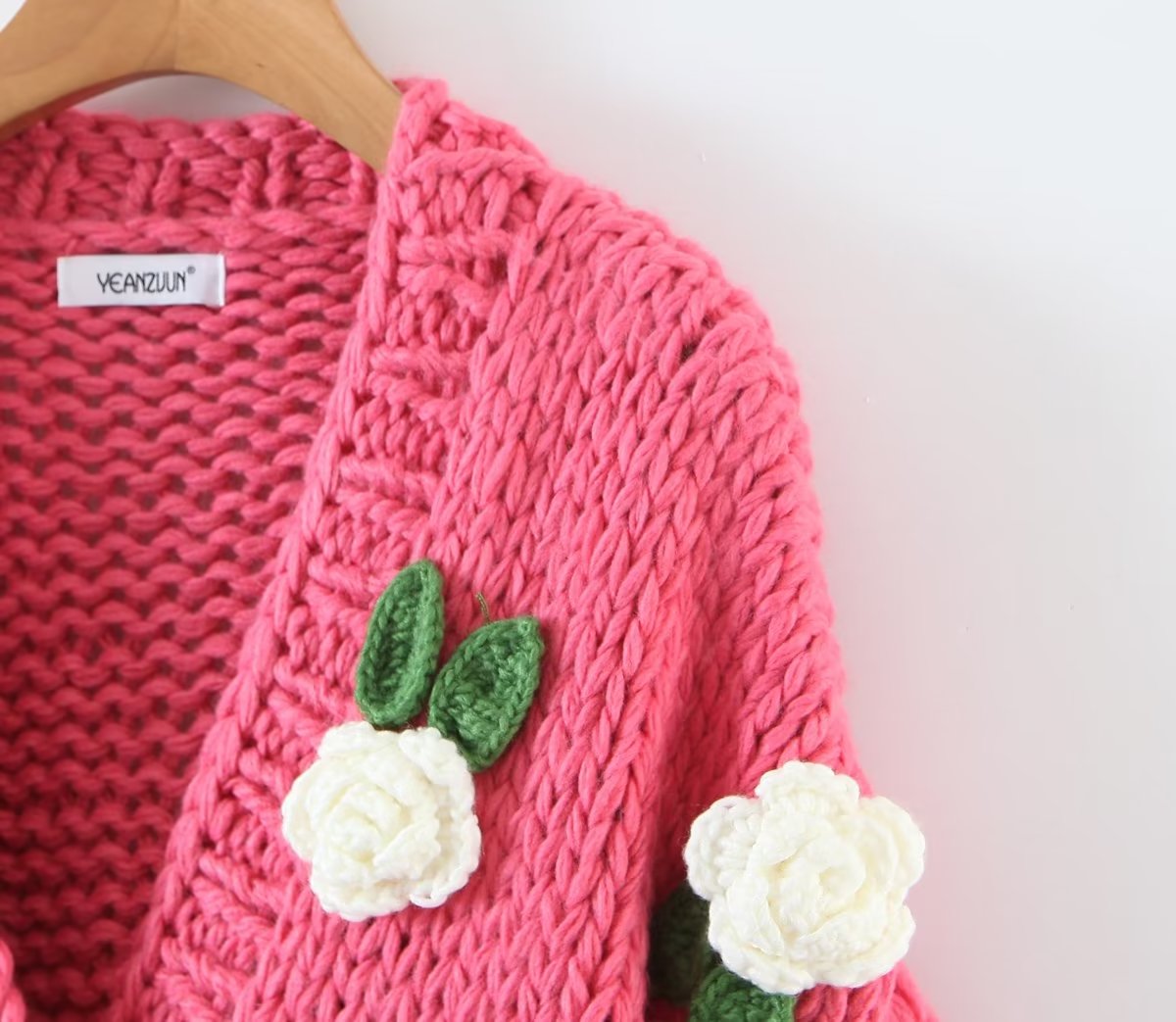 Automne hiver élégant à la main mignon pull à fleurs manteau femmes