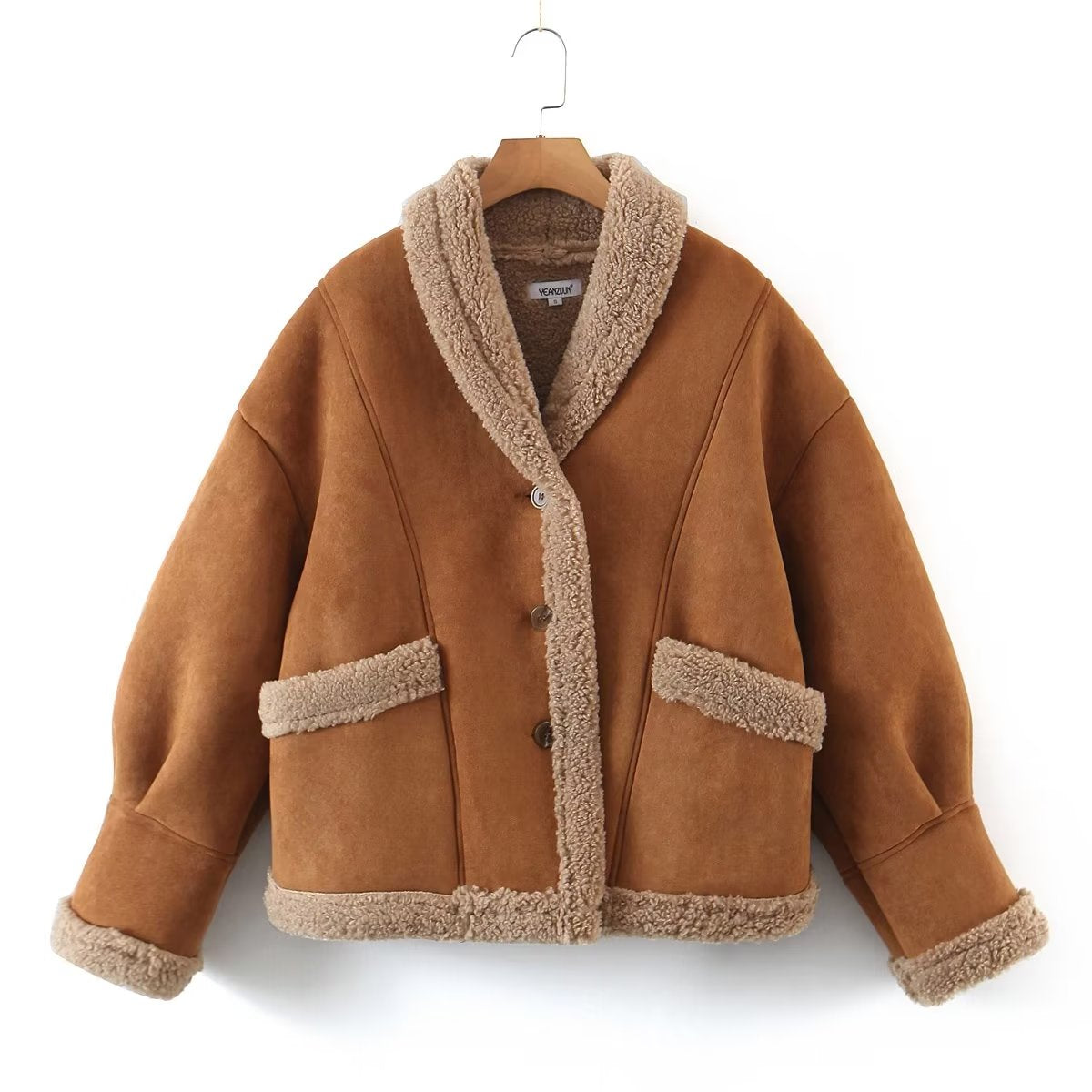 Summer Women Vintage Suede Lambswool Coat