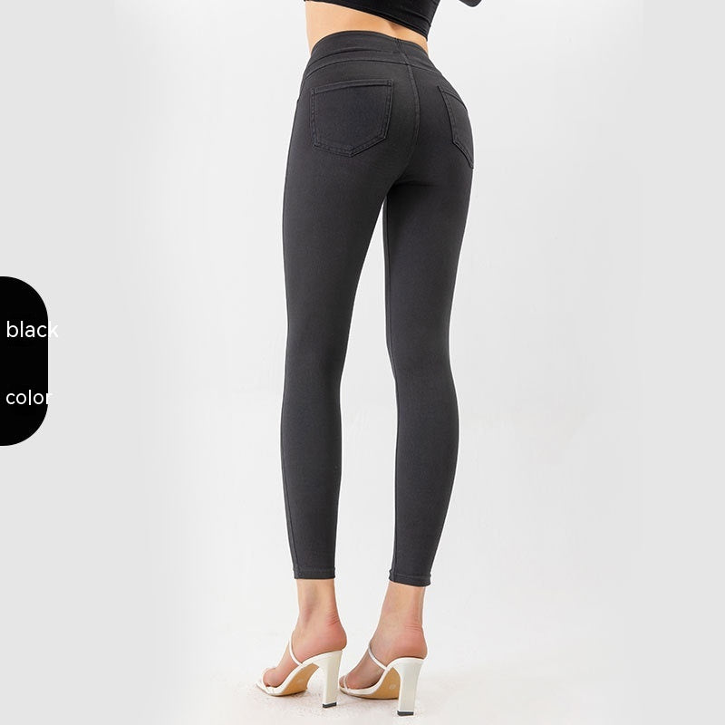 Pantalones de yoga de mezclilla Pantalones casuales ajustados deportivos de bolsillo adelgazante de cintura alta para mujer