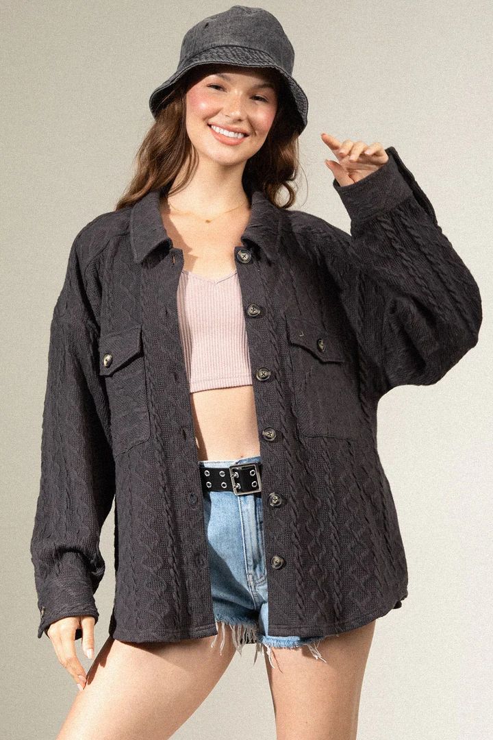 Ropa de invierno para mujer, chaqueta de punto torcida con bolsillo grande