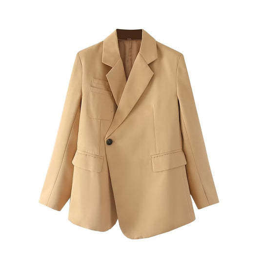 Début automne conception asymétrique irrégulière simple bouton Blazer femmes élégantes