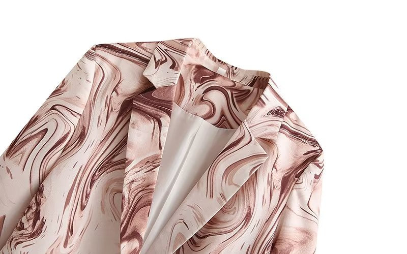 Summer Women Clothing Trendy Long Sleeve Graffiti Blooming Collared Blazer Women