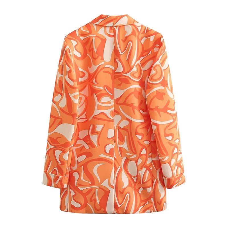 Summer Drawstring Printed Blazer Elastic Long Sleeve Women