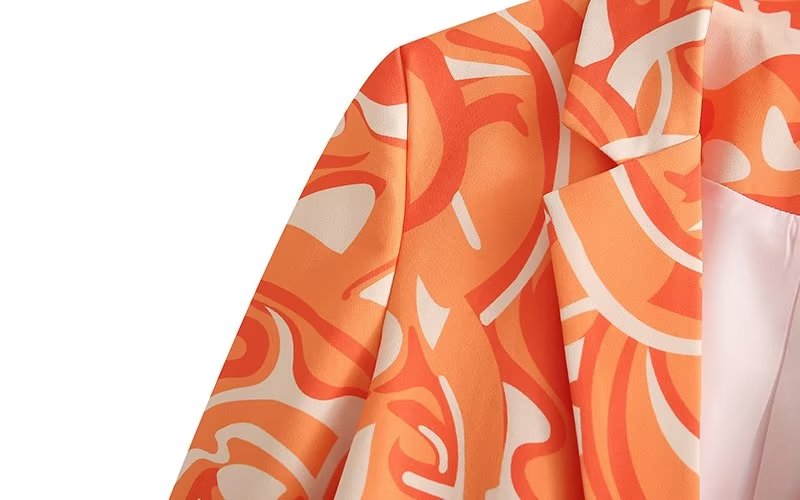 Summer Drawstring Printed Blazer Elastic Long Sleeve Women