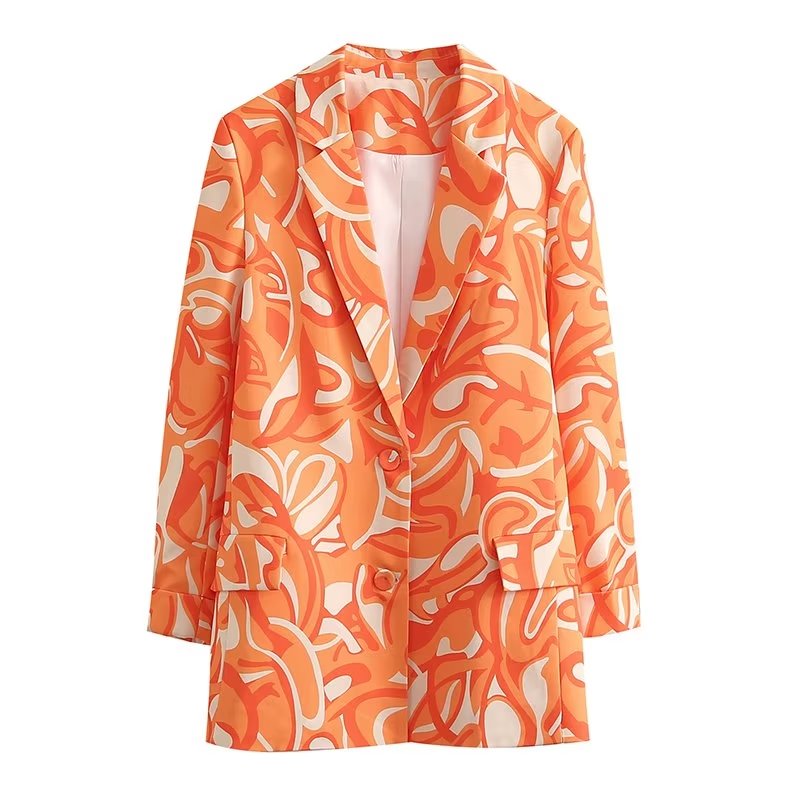 Summer Drawstring Printed Blazer Elastic Long Sleeve Women