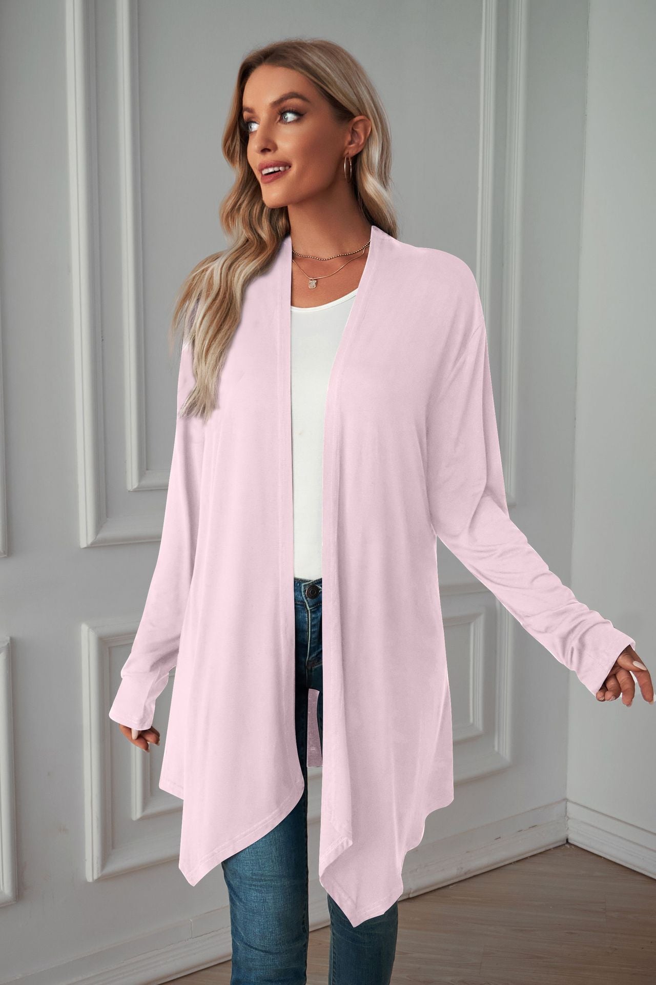 Cardigan Long à manches longues pour femme, vêtements d'automne, couleur unie