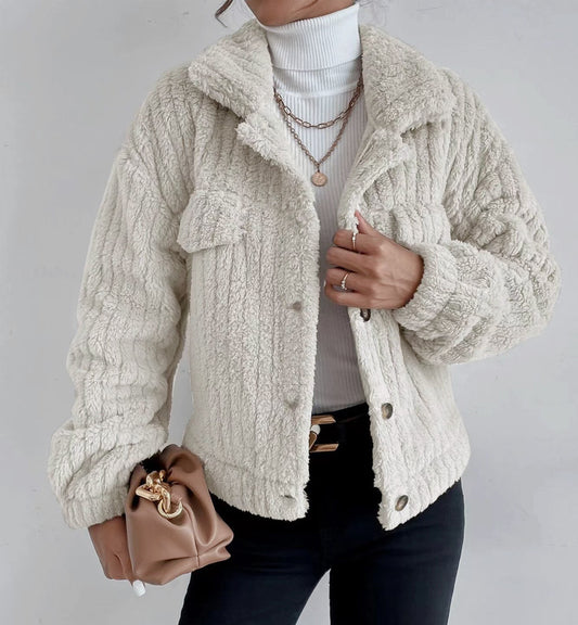 Autumn Winter Collared with Velvet Comfort Casual Women Thickened Fleece Coat