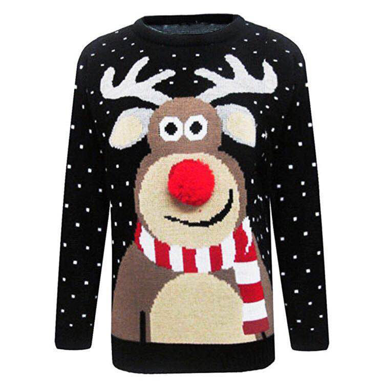 Autumn Winter Casual Red Christmas Sweater Women Round Neck Loose Sticky Fur Ball Deer Pullover Sweater