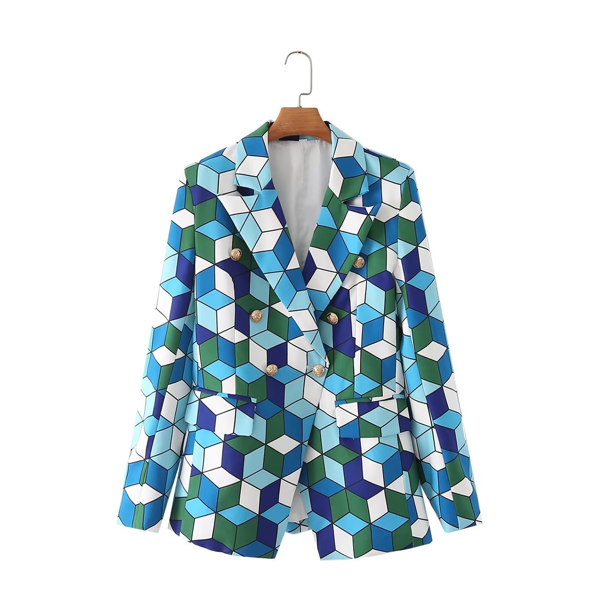 Otoño hebilla de Metal geométrico abstracto Blazer personalidad calle mujer ropa suelta pecho manga larga Top