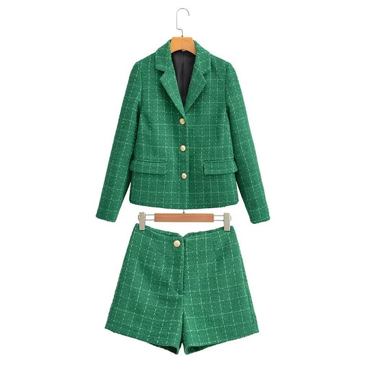 Costume de bureau à manches longues pour femmes, blazer et short de printemps