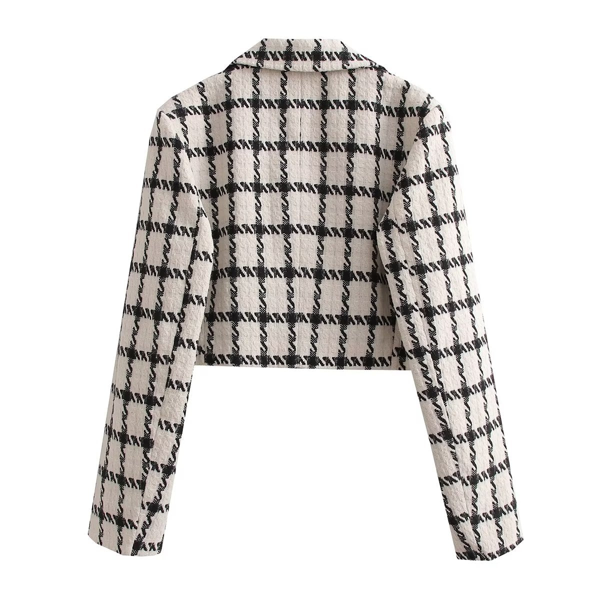 Otoño Mujer Ropa Plaid Short Casual Blazer