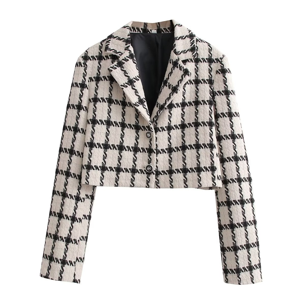 Otoño Mujer Ropa Plaid Short Casual Blazer