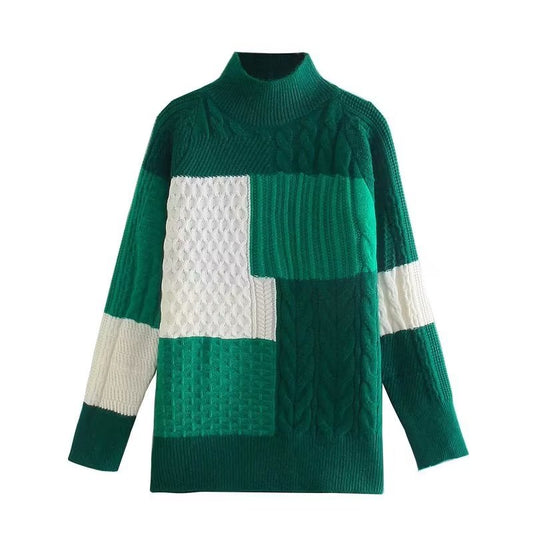 Jersey retro de invierno con cuello alto y manga larga para mujer