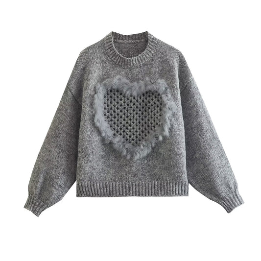 Autumn Three Dimensional Mink like Love Crocheted Sweater Sweater Women