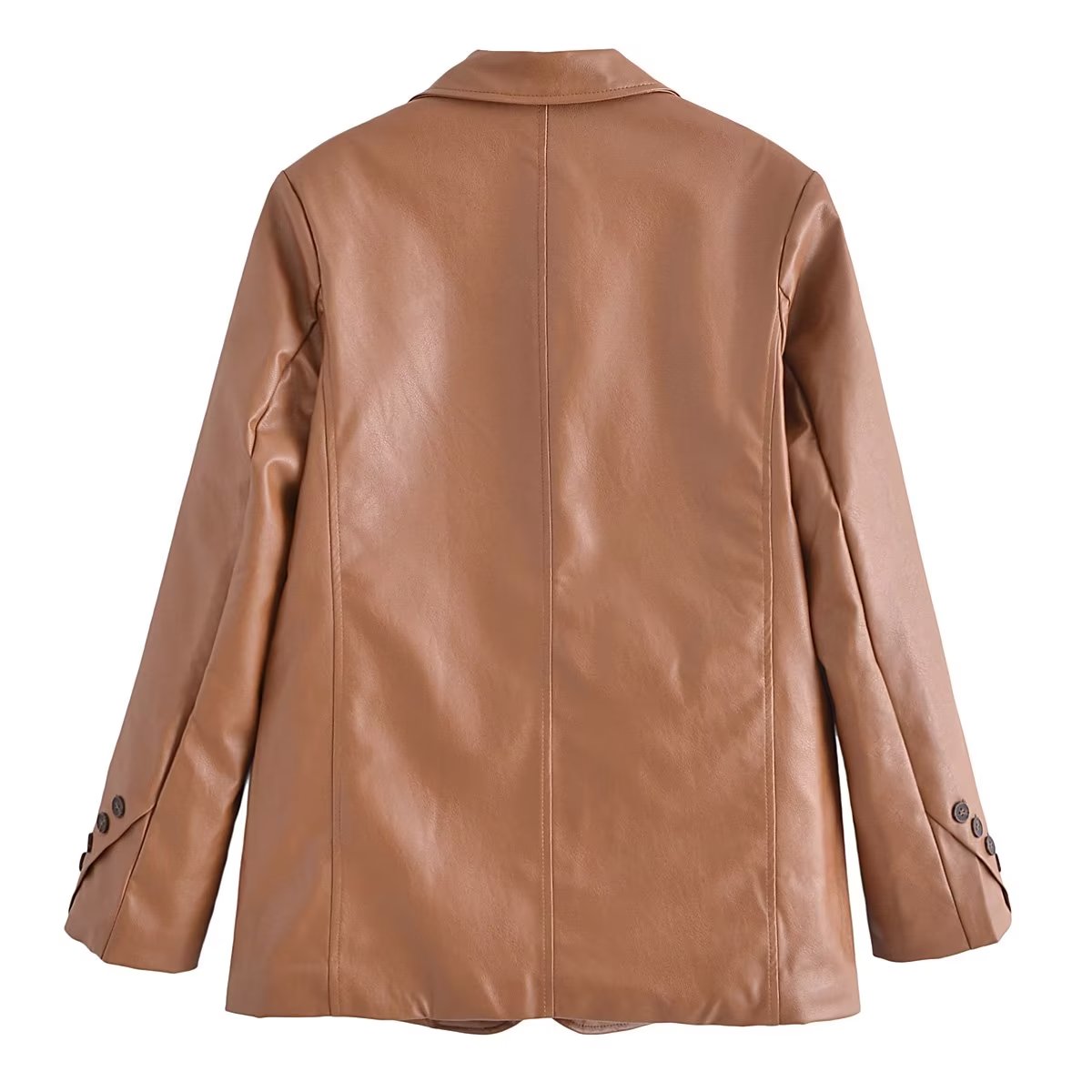 Winter Two Color Collared Leather Coat Cotton Blazers