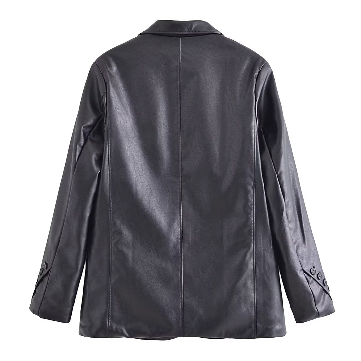 Winter Two Color Collared Leather Coat Cotton Blazers