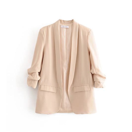 Draping Pleated Blazer Spring Autumn Women Jacket Elegant Slightly Mature