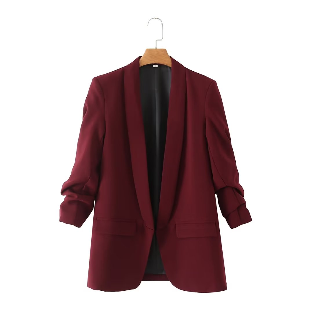 Draping Pleated Blazer Spring Autumn Women Jacket Elegant Slightly Mature