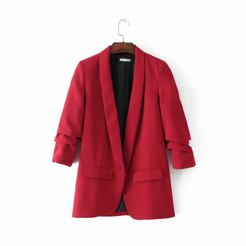 Draping Pleated Blazer Spring Autumn Women Jacket Elegant Slightly Mature