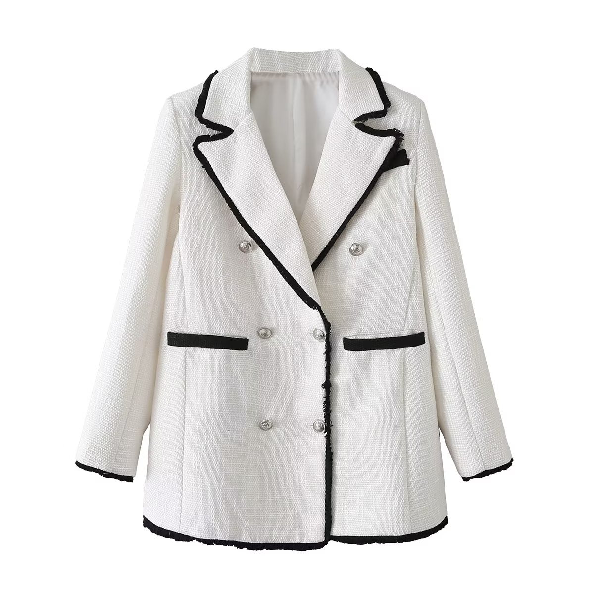 Costuras de lana Ropa de mujer Otoño Elegante Abrigo de doble botonadura Blazers