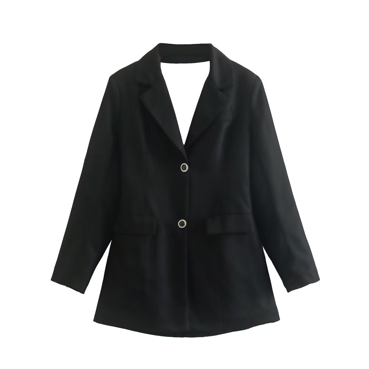 Otoño Invierno Zaura Ropa Mujer Vestido Sin Espalda Lazo Blazer Negro