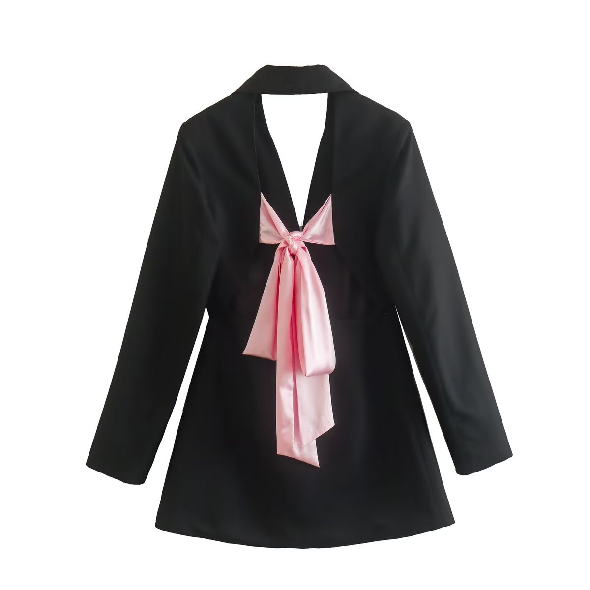 Otoño Invierno Zaura Ropa Mujer Vestido Sin Espalda Lazo Blazer Negro