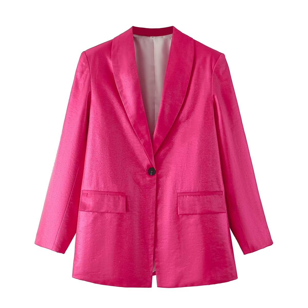 Women Clothing Solid Color Long One Button Decoration Loose All Match Blazer