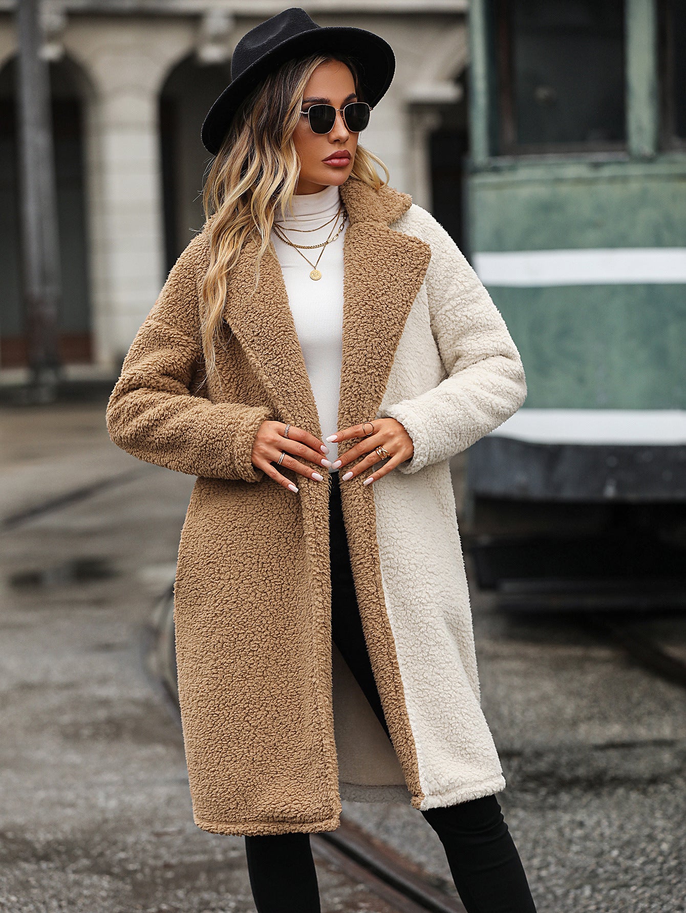 Chaqueta de mujer de otoño e invierno con cuello de contraste de color y manga larga, abrigo informal de terciopelo con burbujas