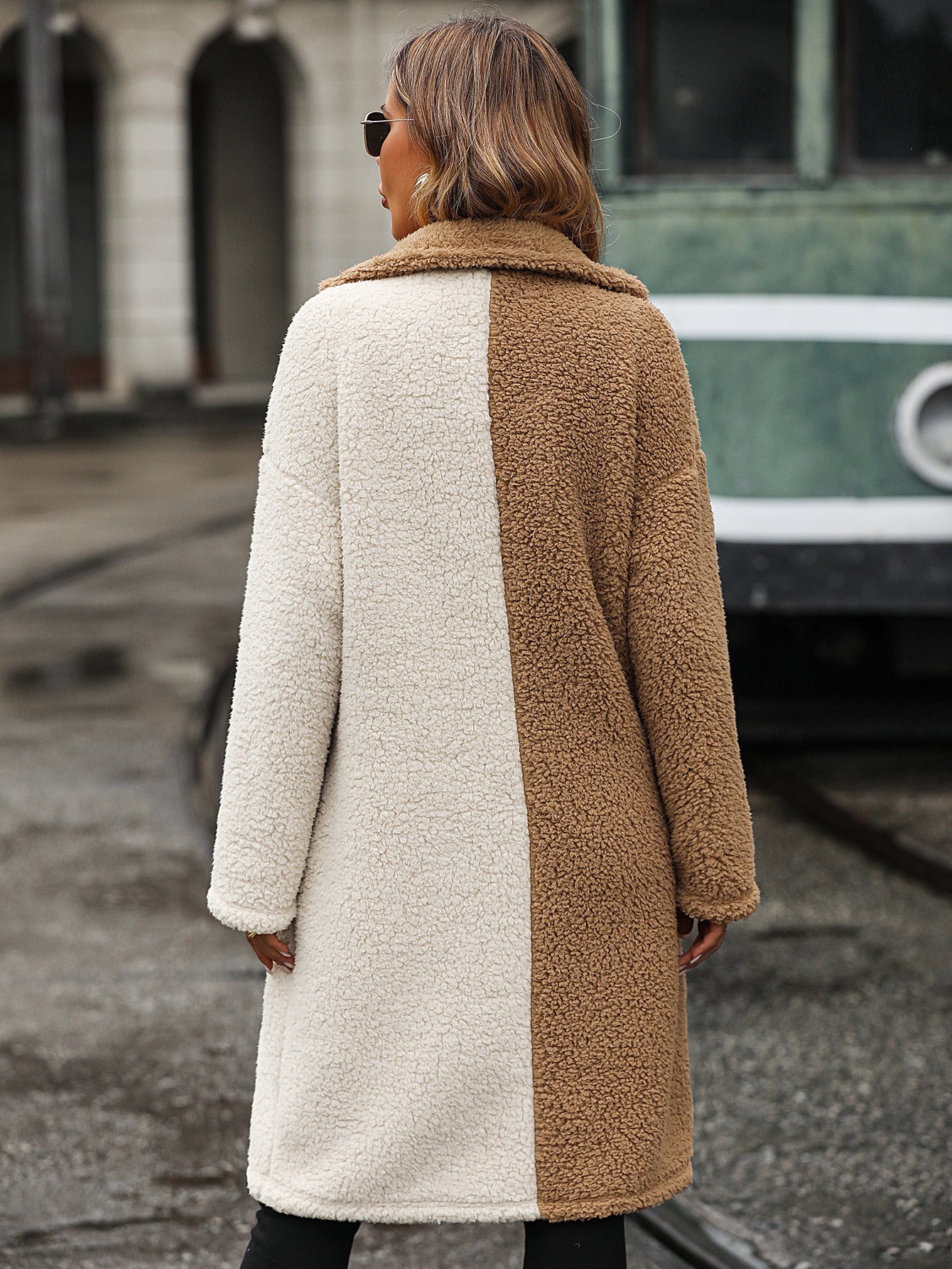 Chaqueta de mujer de otoño e invierno con cuello de contraste de color y manga larga, abrigo informal de terciopelo con burbujas