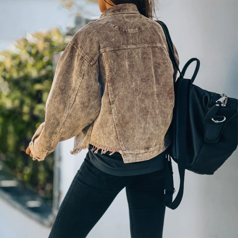 Chaqueta de otoño invierno abrigo de pana con borlas abrigo de mujer