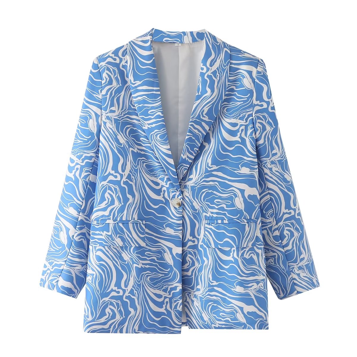 Blazer informal de manga larga con contraste de color para mujer, ropa de invierno, top ajustado con un botón y estampado de años