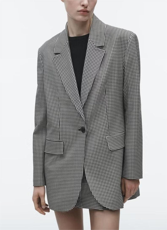 Blazer croisé large à carreaux de niche pour automne et hiver